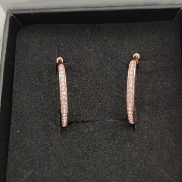 Cate and Chloe Bianca 18k Rose Gold Hoop Earrings with Swarovski Crystals 25mm - Picture 3 of 5